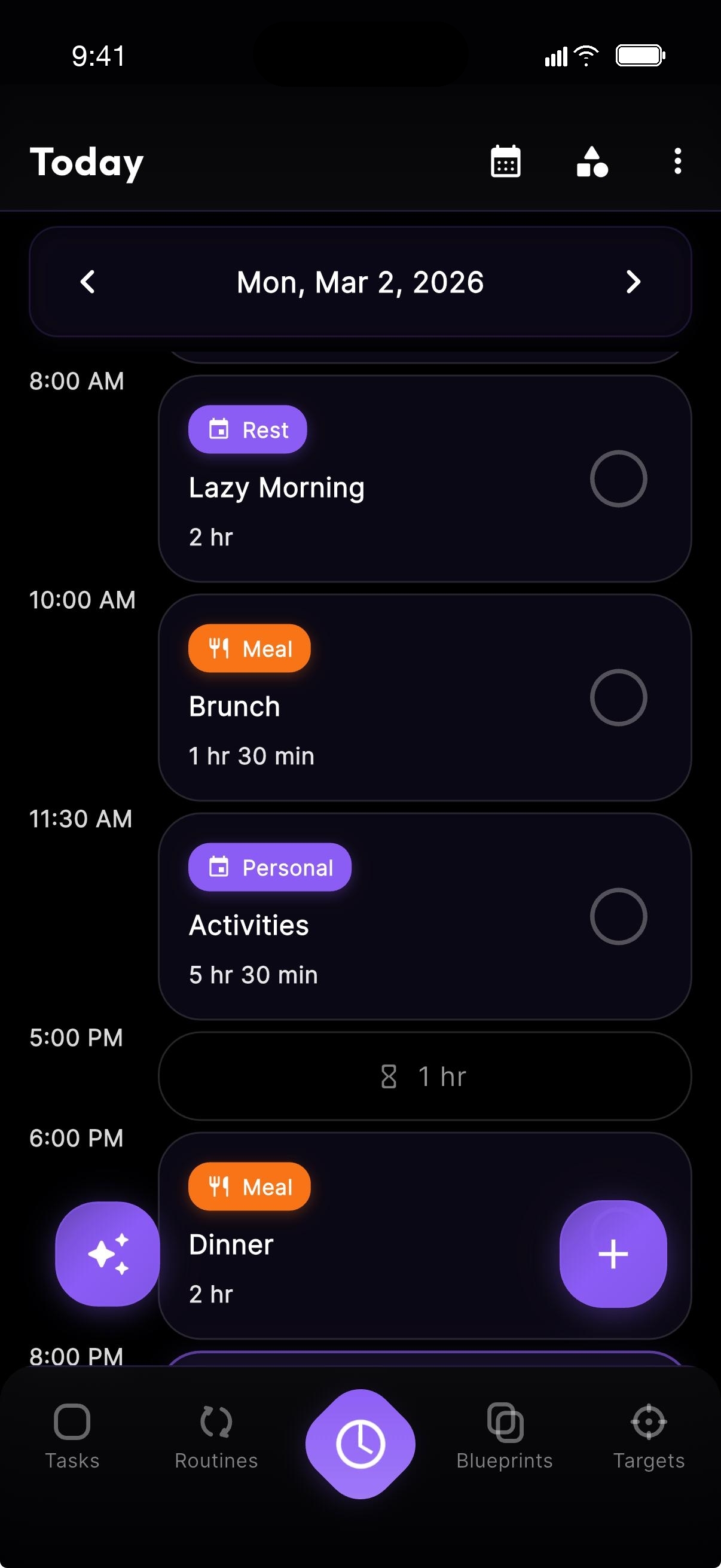 KroNav App — Timeline view showing your beautifully orchestrated day